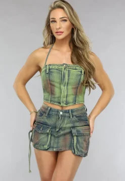 Acid Wash Denim Two Piece