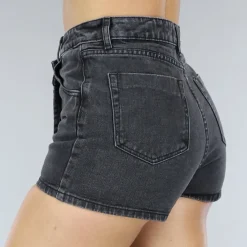 Antraciet Denim Overslag Skort met Schuine Sluiting
