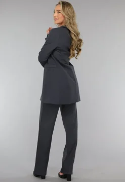 Antraciet Elastische Pantalon met Rechte Pijpen