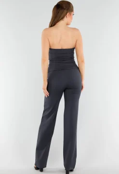 Antraciet Strapless Top Met Knoopsluiting en Getailleerde Fit
