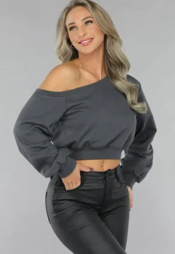 Antraciet Trui met One Shoulder