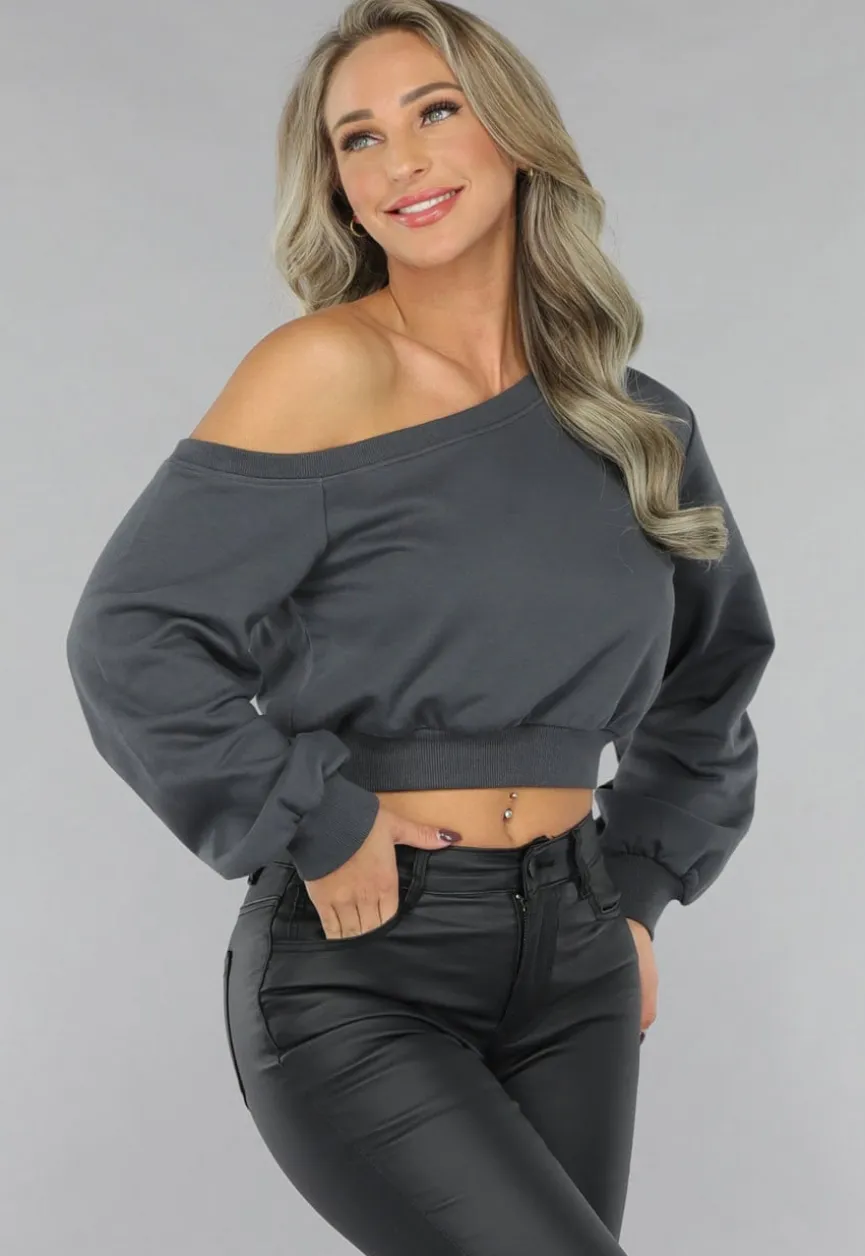 Antraciet Trui met One Shoulder
