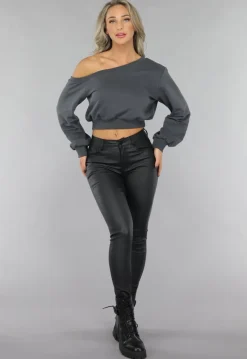 Antraciet Trui met One Shoulder