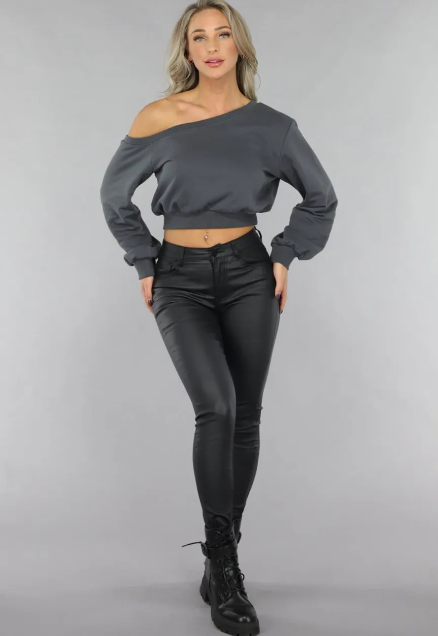 Antraciet Trui met One Shoulder