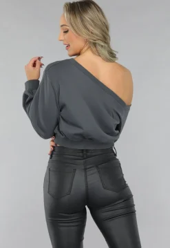Antraciet Trui met One Shoulder