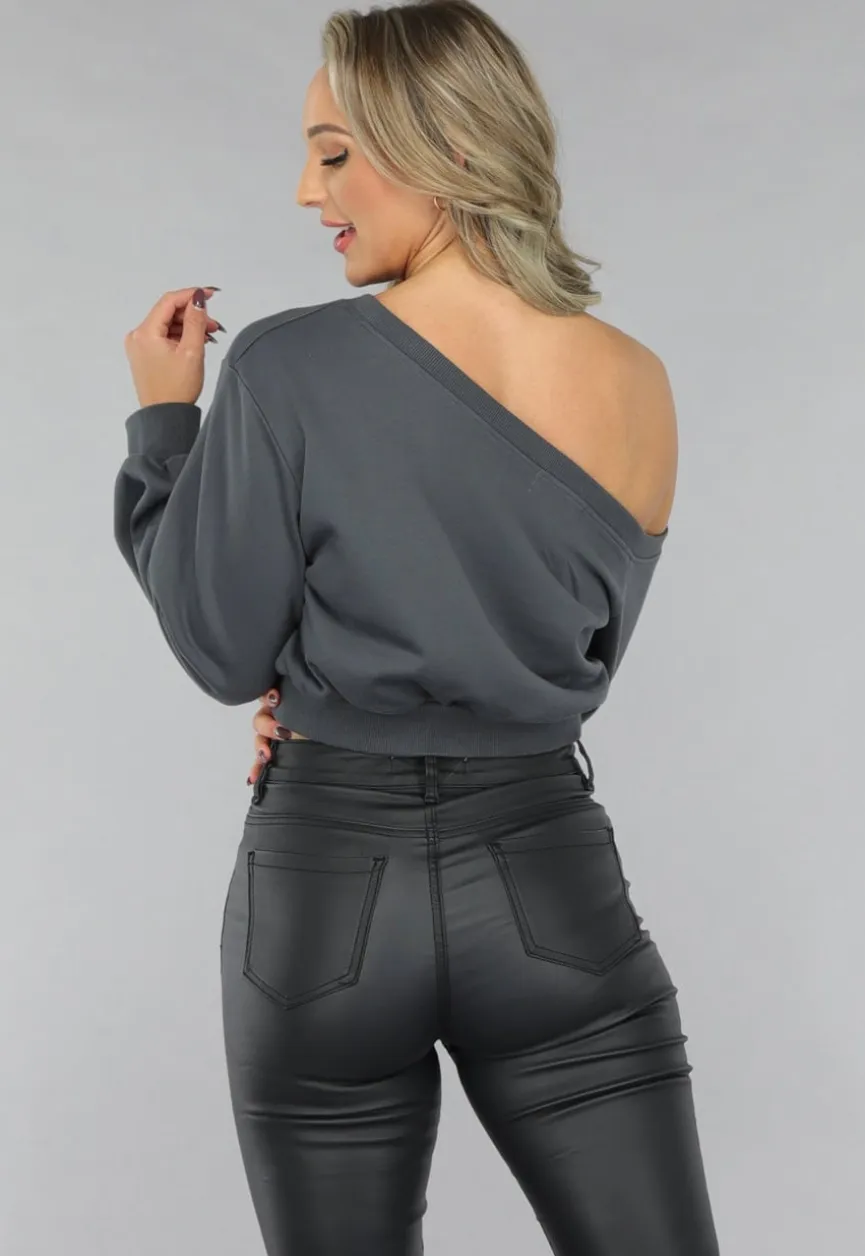 Antraciet Trui met One Shoulder