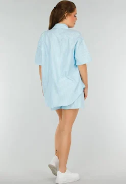 Aquablauwe Katoenen Set met Blouse, Borstzak en Short
