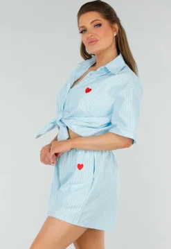 Aquablauwe Katoenen Set met Blouse, Borstzak en Short