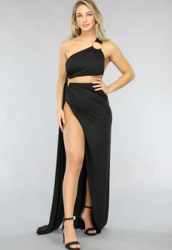 Asymmetrische Cut Out Jurk met Gouden Ringen
