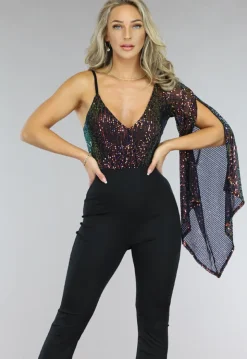 Asymmetrische One Sleeve Pailletten Jumpsuit