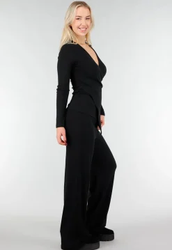 Asymmetrische Zwarte Two Piece Set met Lange Mouwen