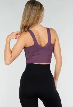 Auberginekleurige Sporttop met Diepe Halslijn en Aansluitende Pasvorm