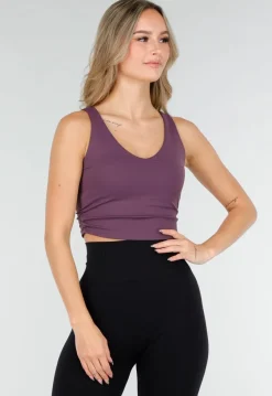 Auberginekleurige Sporttop met Diepe Halslijn en Aansluitende Pasvorm
