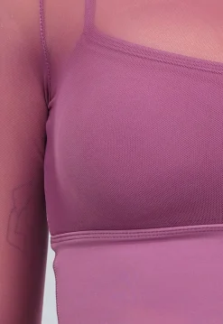 Aubergine See Through Sporttop met Ingewerkte Sport-bh