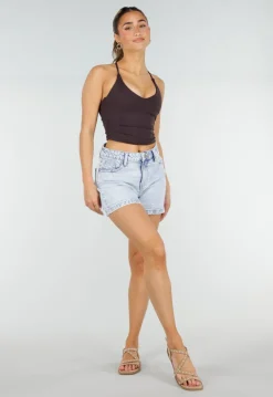 Aubergine Sport Crop Top met Kruisbandjes en Pads