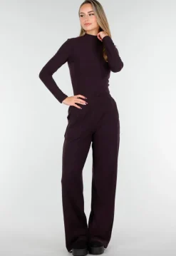 Aubergine Zachte Stretch Broek met Rechte Pijpen