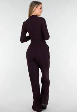 Aubergine Zachte Stretch Broek met Rechte Pijpen