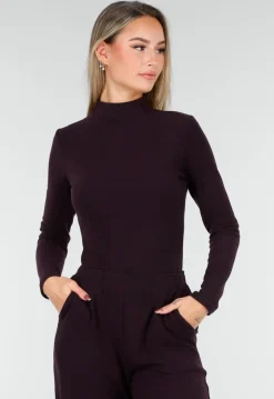 Aubergine Zachte Stretch Top met Lange Mouwen