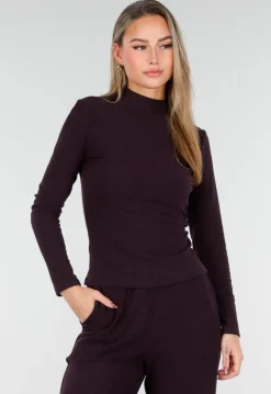 Aubergine Zachte Stretch Top met Lange Mouwen