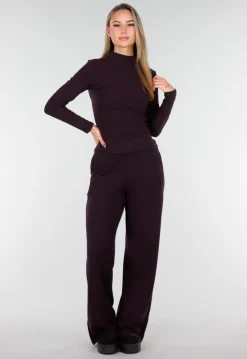 Aubergine Zachte Stretch Top met Lange Mouwen
