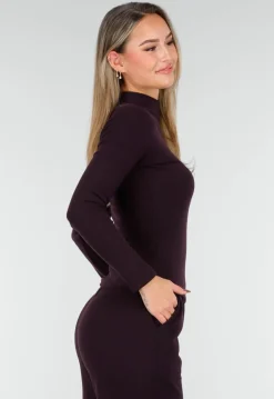 Aubergine Zachte Stretch Top met Lange Mouwen