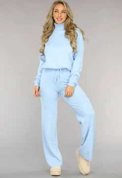 Babyblauwe Gebreide Co Ord Set met Col