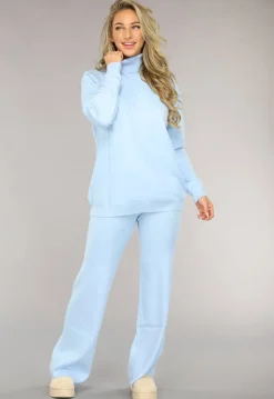 Babyblauwe Gebreide Co Ord Set met Col
