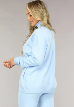 Babyblauwe Gebreide Co Ord Set met Col