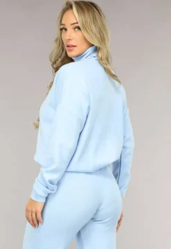 Babyblauwe Gebreide Co Ord Set met Col
