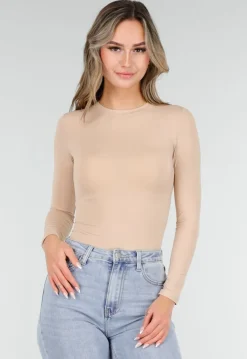 Basic Beige Top Lange Mouwen en Stretch