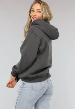 Basic Hoodie met Teddy Voering in Antraciet