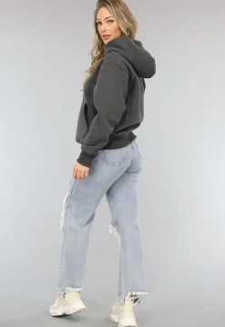 Basic Hoodie met Teddy Voering in Antraciet