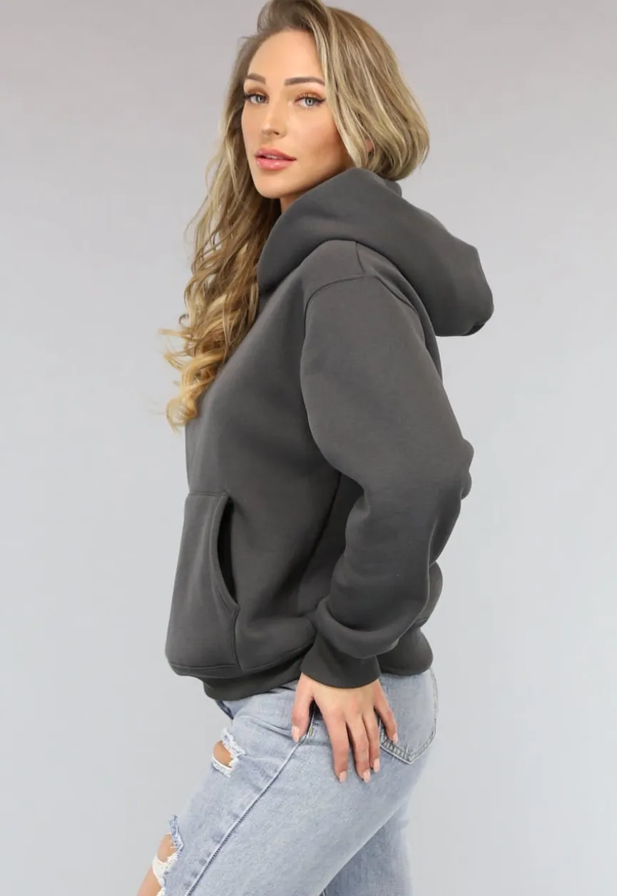 Basic Hoodie met Teddy Voering in Antraciet