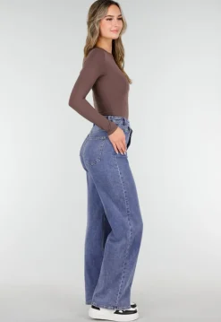 Basic Stretch Top Bruin met Lange Mouwen