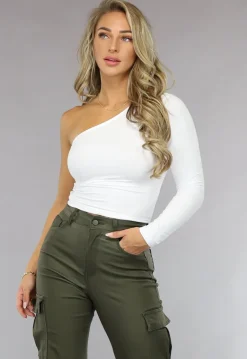 Basic Witte Asymmetrische Top met One Shoulder