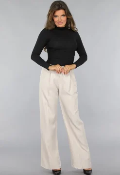 Basic Zwarte Lange Mouwen Top met Plooien