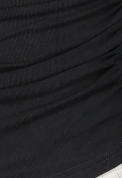 Basic Zwarte Lange Mouwen Top met Plooien