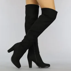 Basic Zwarte Suèdelook Overknee Laarzen