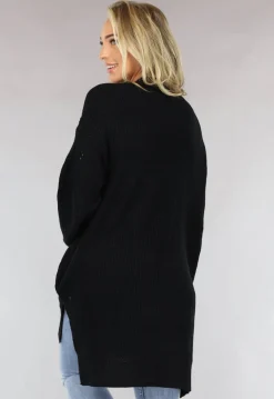 Basic Zwart Gebreid Vest met Zakken