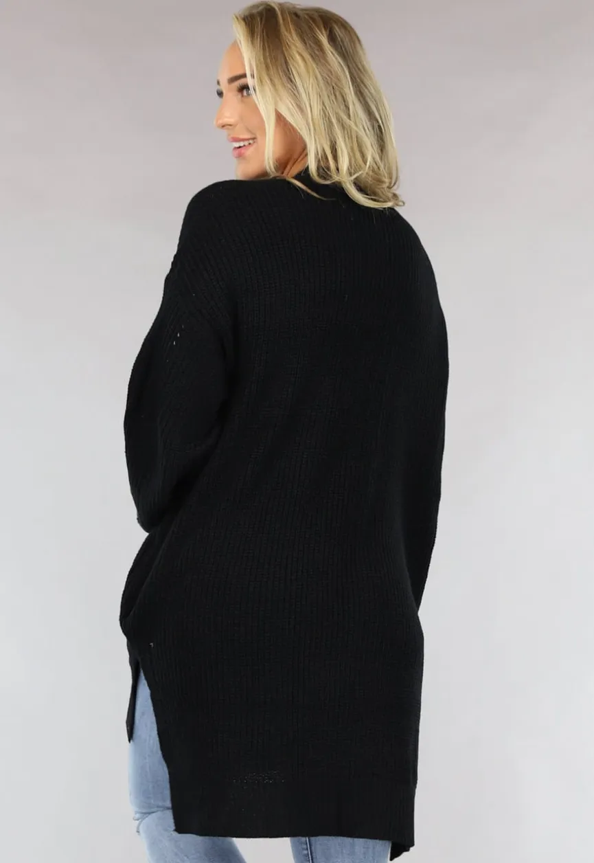 Basic Zwart Gebreid Vest met Zakken