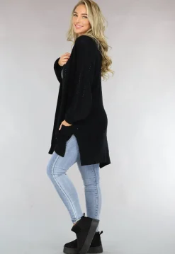 Basic Zwart Gebreid Vest met Zakken