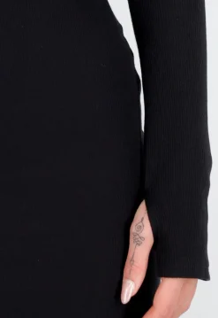 Basic Zwart Rib Bodycon Jurkje