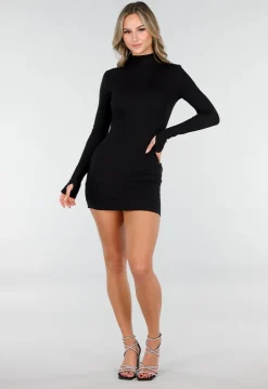 Basic Zwart Rib Bodycon Jurkje
