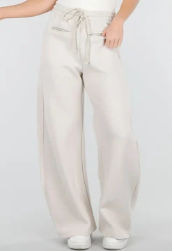 Beige Barrel Fleece Joggingbroek met Trekkoord en Stretch