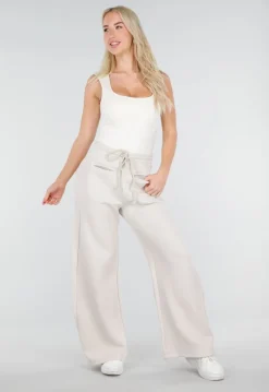 Beige Barrel Fleece Joggingbroek met Trekkoord en Stretch