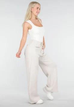 Beige Barrel Fleece Joggingbroek met Trekkoord en Stretch