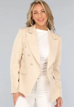 Beige Blazer met Knopen