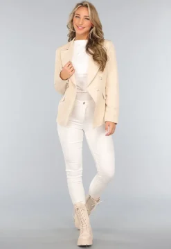 Beige Blazer met Knopen