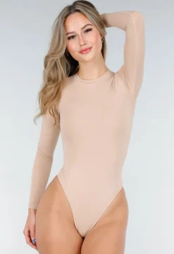 Beige Body met Lange Mouwen en Stretch