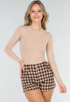 Beige Body met Lange Mouwen en Stretch
